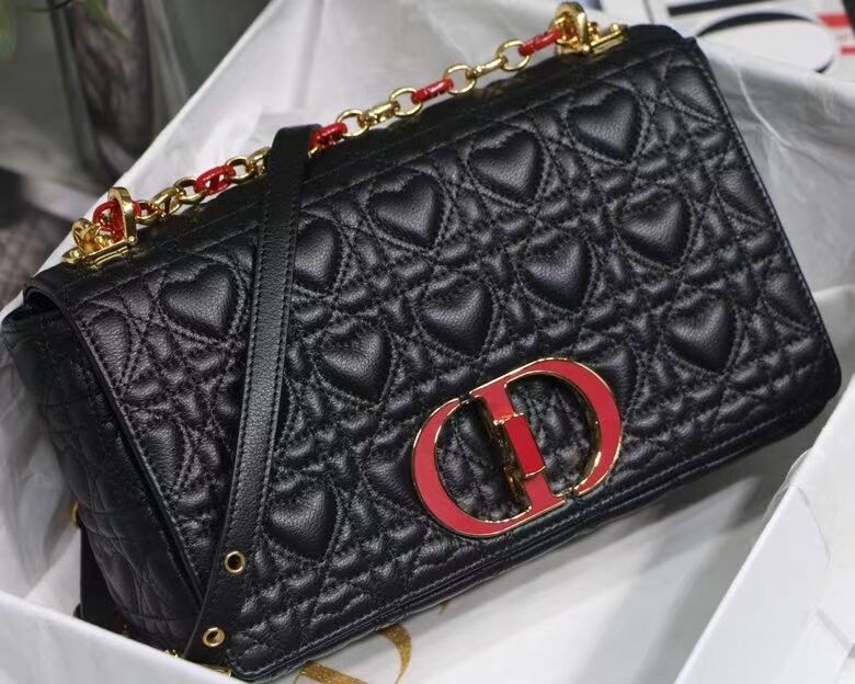 MEDIUM DIORAMOUR DIOR CARO BAG Cannage Calfskin with Heart Motif M9242WNG BLACK