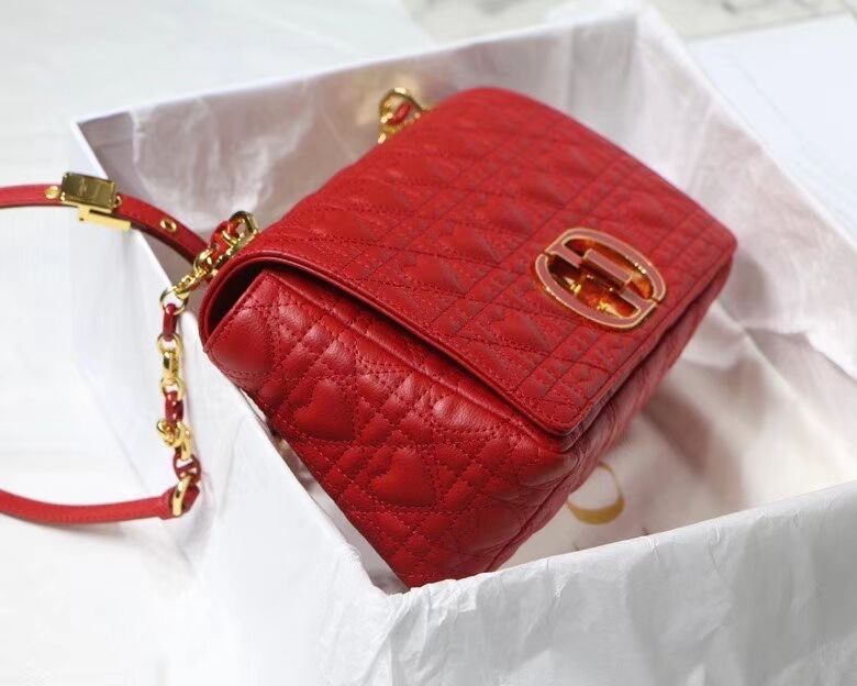 MEDIUM DIORAMOUR DIOR CARO BAG Cannage Calfskin with Heart Motif M9242WNG Bright Red