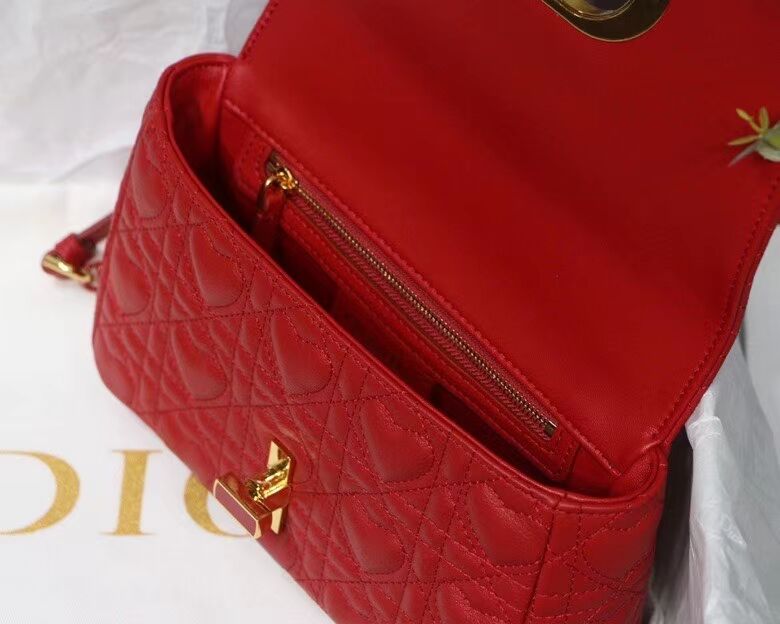 SMALL DIORAMOUR DIOR CARO BAG Cannage Calfskin with Heart Motif M9241WN RED
