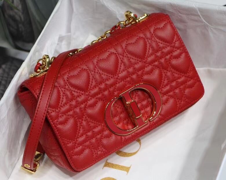 SMALL DIORAMOUR DIOR CARO BAG Cannage Calfskin with Heart Motif M9241WN RED