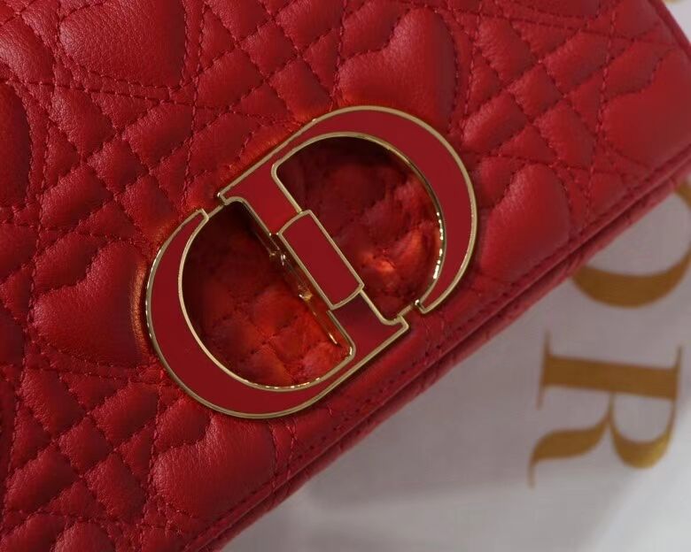 SMALL DIORAMOUR DIOR CARO BAG Cannage Calfskin with Heart Motif M9241WN RED