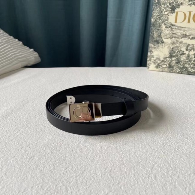 DIOR Leather 17MM Belt B0118UM black Silver Buckle