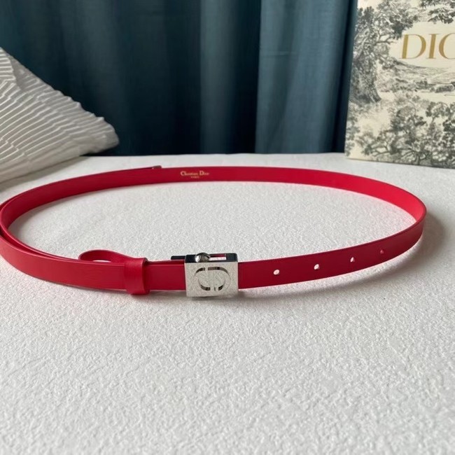 DIOR Leather 17MM Belt B0118UM red Silver Buckle