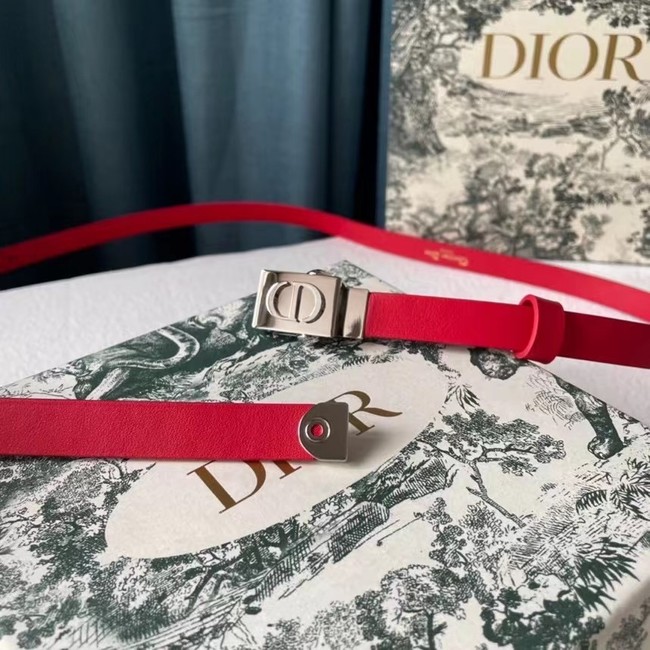 DIOR Leather 17MM Belt B0118UM red Silver Buckle