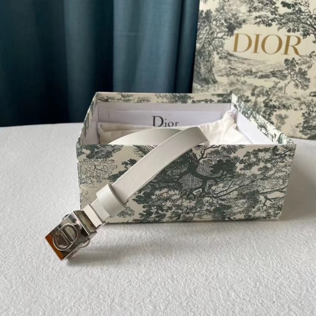 DIOR Leather 17MM Belt B0118UM white Silver Buckle