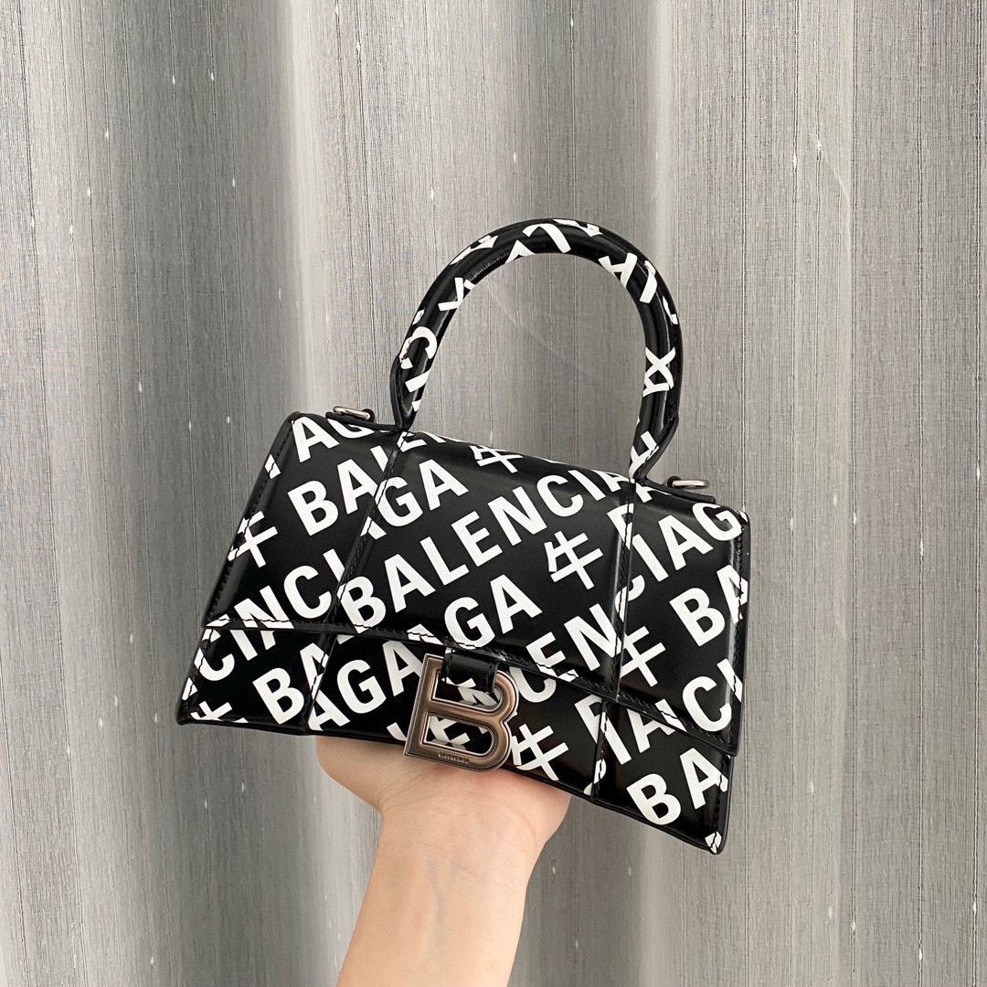 Balenciaga Hourglass XS Top Handle Bag 28332S Black & White