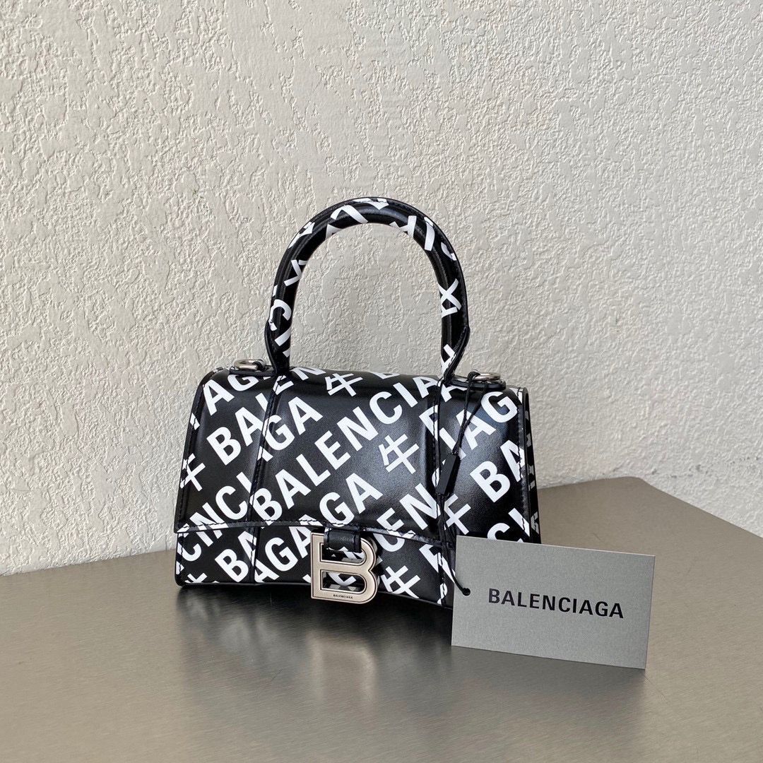 Balenciaga Hourglass XS Top Handle Bag 28332S Black & White