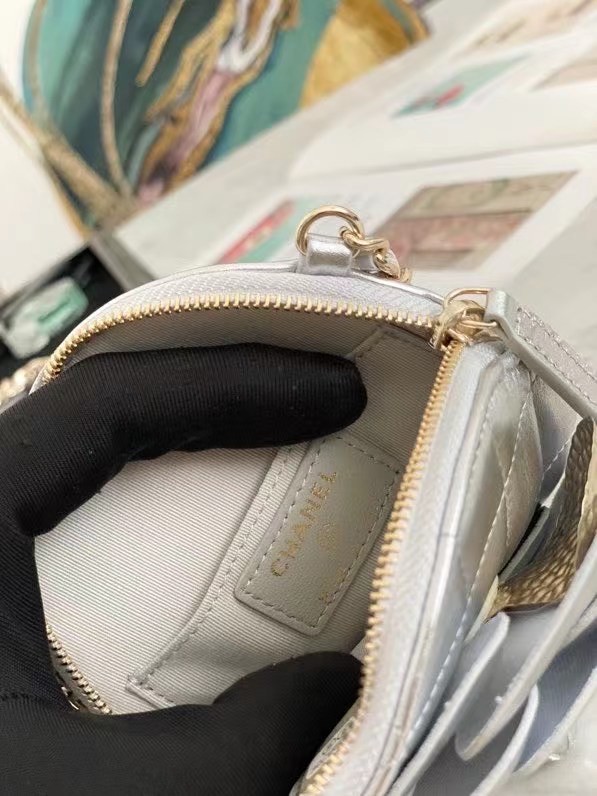 Chanel mini Shoulder Bag Original leather 82121 silver