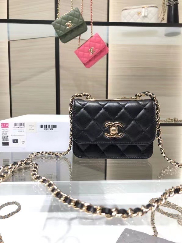 Chanel mini Flap Shoulder Bag Original leather AP2301 black