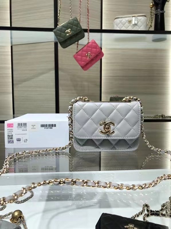 Chanel mini Flap Shoulder Bag Original leather AP2301 grey