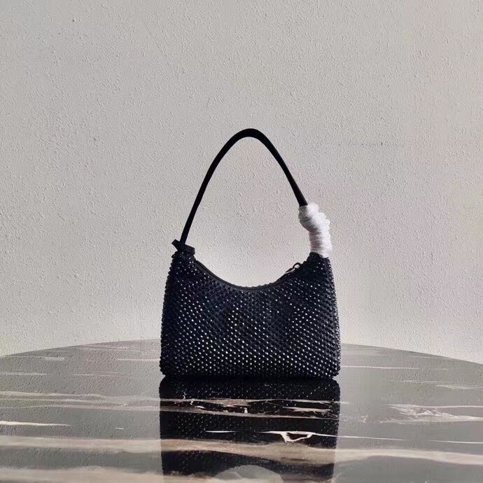 Prada Satin mini-bag with artificial crystals 1BE515 black