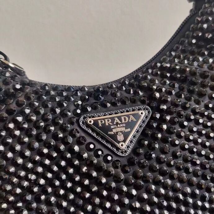 Prada Satin mini-bag with artificial crystals 1BE515 black