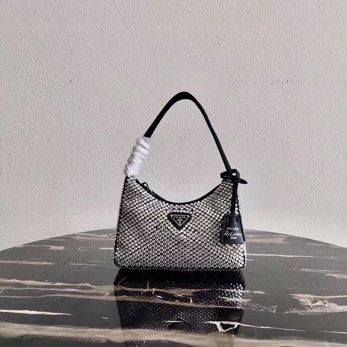 Prada Satin mini-bag with artificial crystals 1BE515Z black