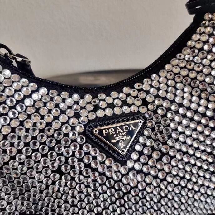 Prada Satin mini-bag with artificial crystals 1BE515Z black