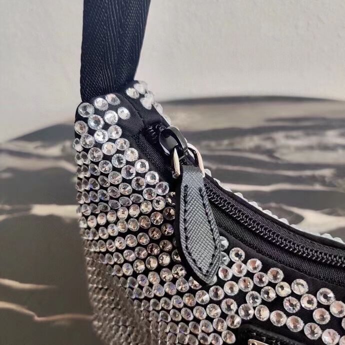 Prada Satin mini-bag with artificial crystals 1BE515Z black