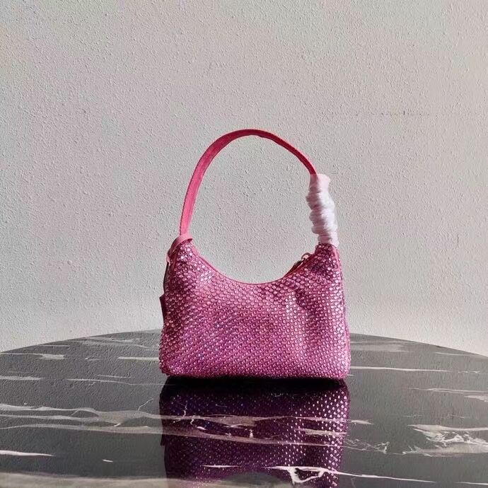 Prada Satin mini-bag with artificial crystals 1BE515Z pink