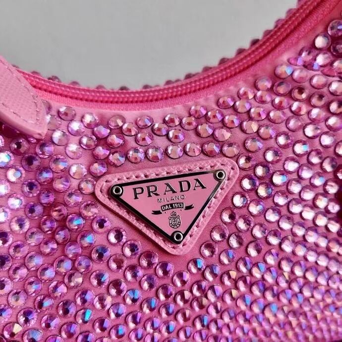 Prada Satin mini-bag with artificial crystals 1BE515Z pink