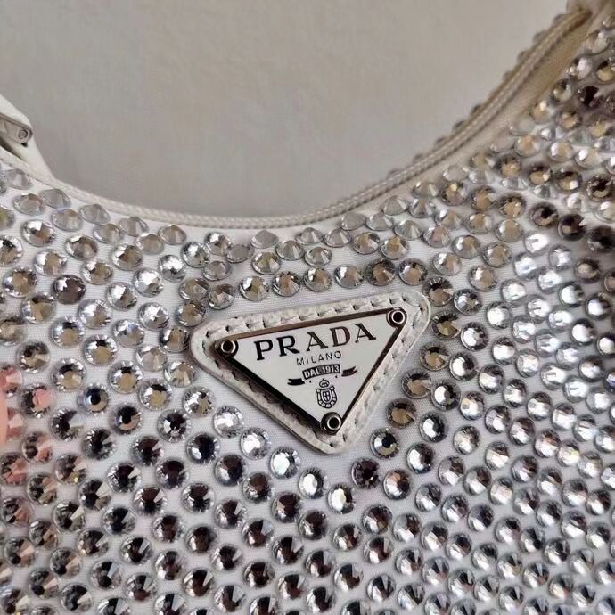 Prada Satin mini-bag with artificial crystals 1BE515Z white