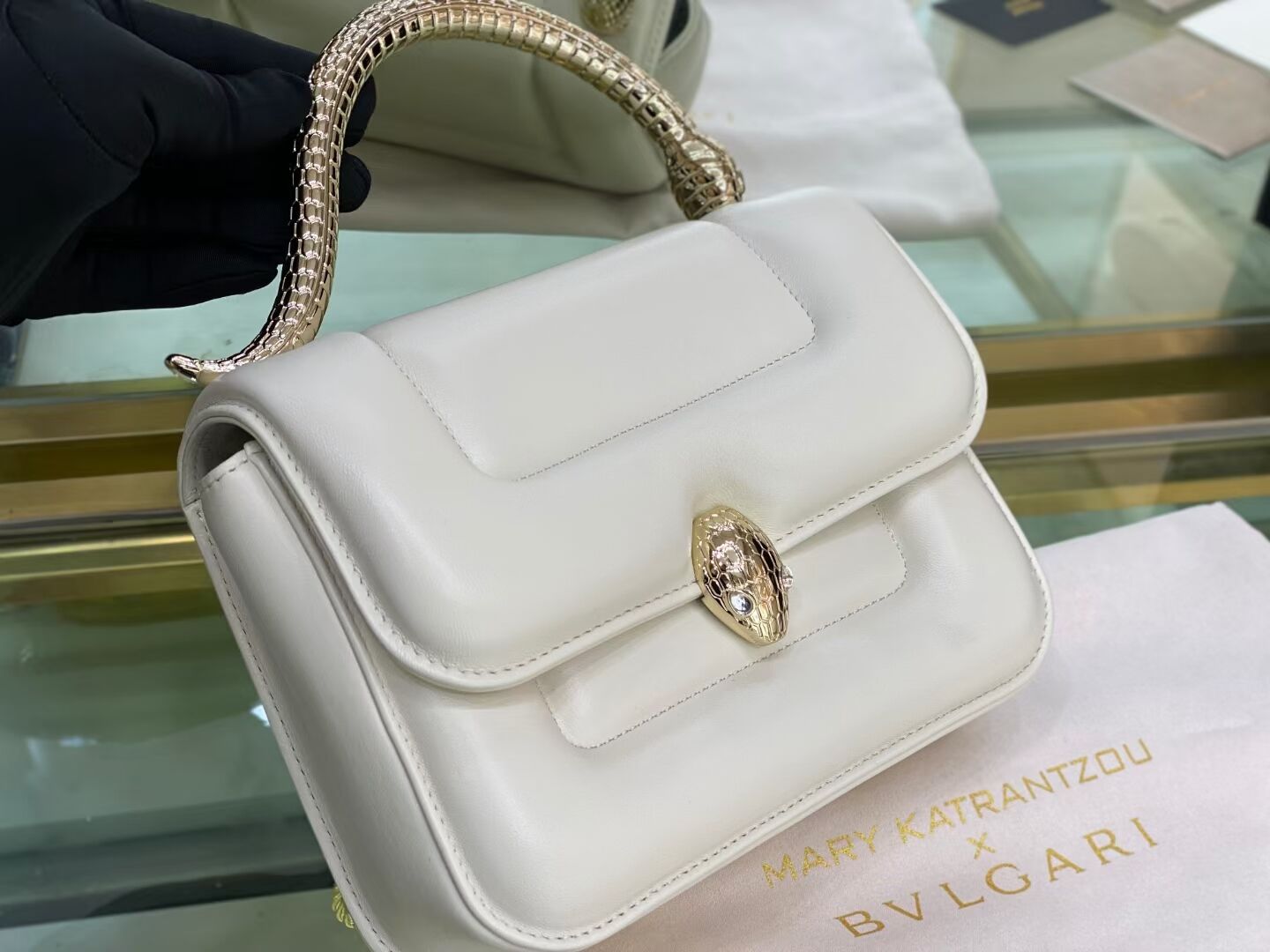 Bvlgari Serpenti Forever leather small crossbody bag B209107 white