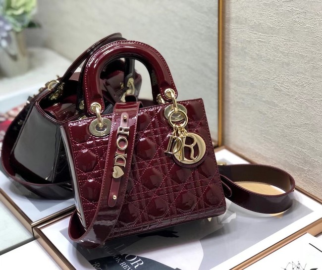 SMALL LADY DIOR BAG Red Patent Calfskin M0531 Wine