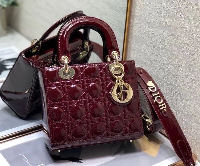 SMALL LADY DIOR BAG Red Patent Calfskin M0531 Wine