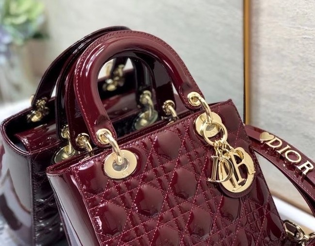 SMALL LADY DIOR BAG Red Patent Calfskin M0531 Wine