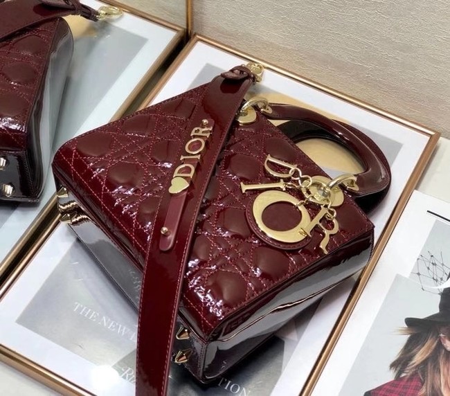 SMALL LADY DIOR BAG Red Patent Calfskin M0531 Wine