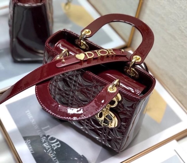 SMALL LADY DIOR BAG Red Patent Calfskin M0531 Wine