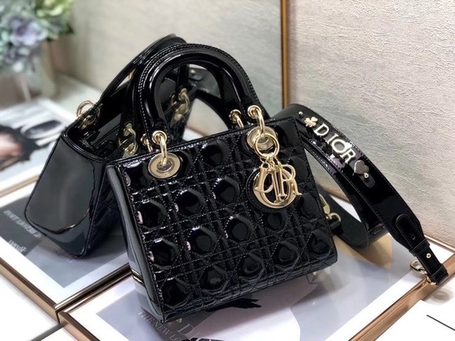 SMALL LADY DIOR BAG Black Patent Calfskin M0531 Black