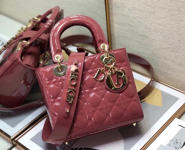 SMALL LADY DIOR BAG Red Patent Calfskin M0531 pink