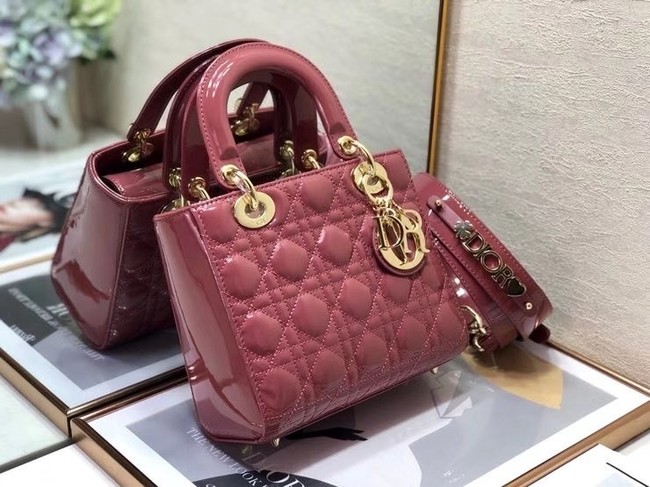 SMALL LADY DIOR BAG Red Patent Calfskin M0531 pink