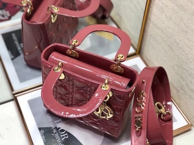 SMALL LADY DIOR BAG Red Patent Calfskin M0531 pink