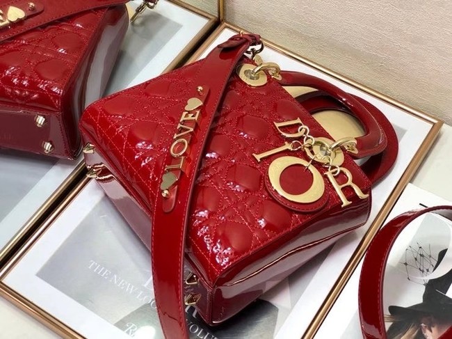 SMALL LADY DIOR BAG Red Patent Calfskin M0531 red