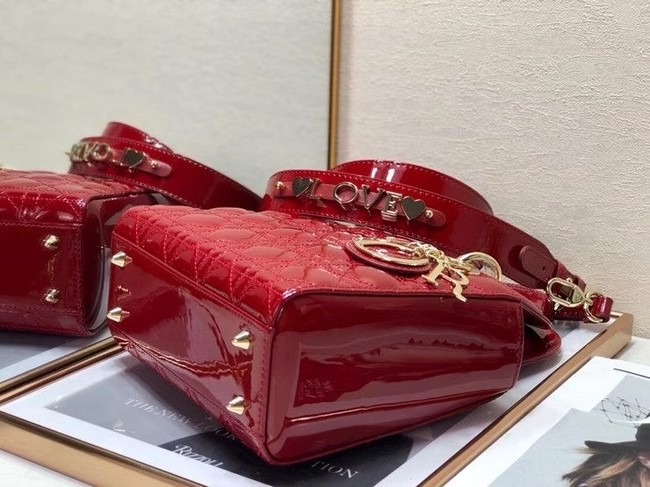 SMALL LADY DIOR BAG Red Patent Calfskin M0531 red