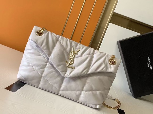 Yves Saint Laurent LOULOU PUFFER SMALL BAG IN QUILTED CRINKLED MATTE LEATHER Y577476A White