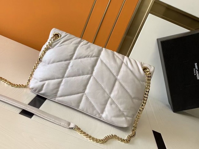 Yves Saint Laurent LOULOU PUFFER SMALL BAG IN QUILTED CRINKLED MATTE LEATHER Y577476A White