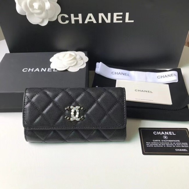 Chanel Calfskin Leather & Gold-Tone Metal Wallet AP2036 black