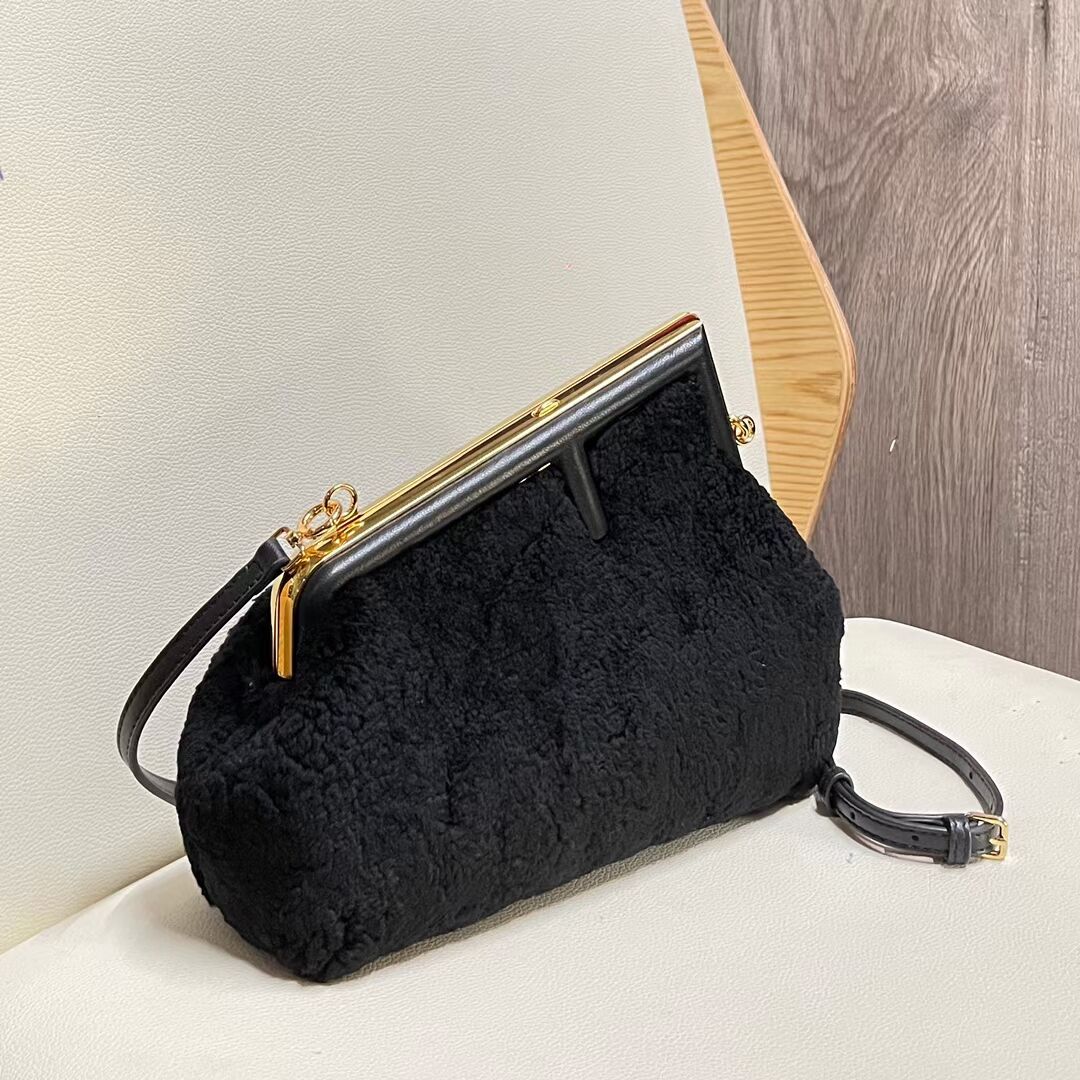 FENDI FIRST SMALL wool sheepskin bag 5FB2217 black