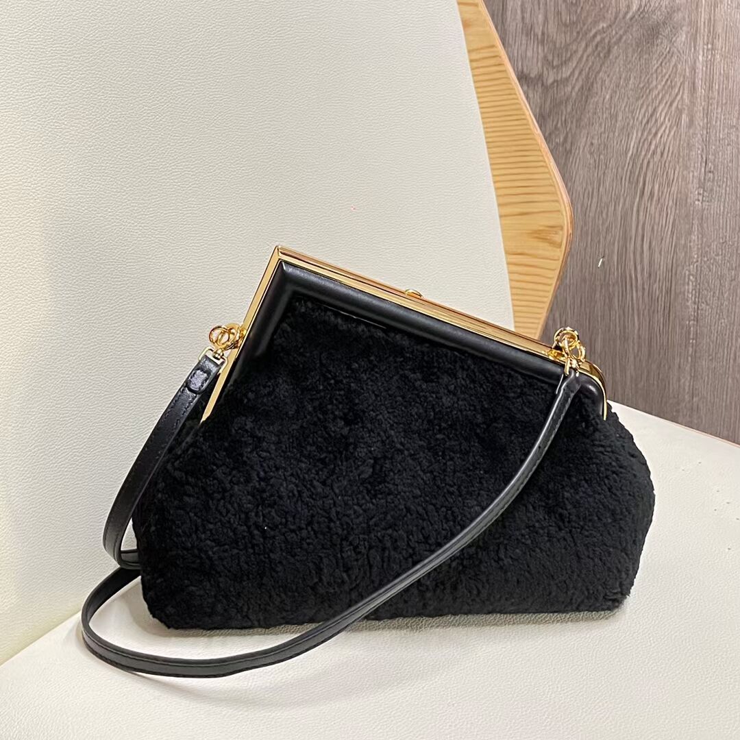 FENDI FIRST SMALL wool sheepskin bag 5FB2217 black
