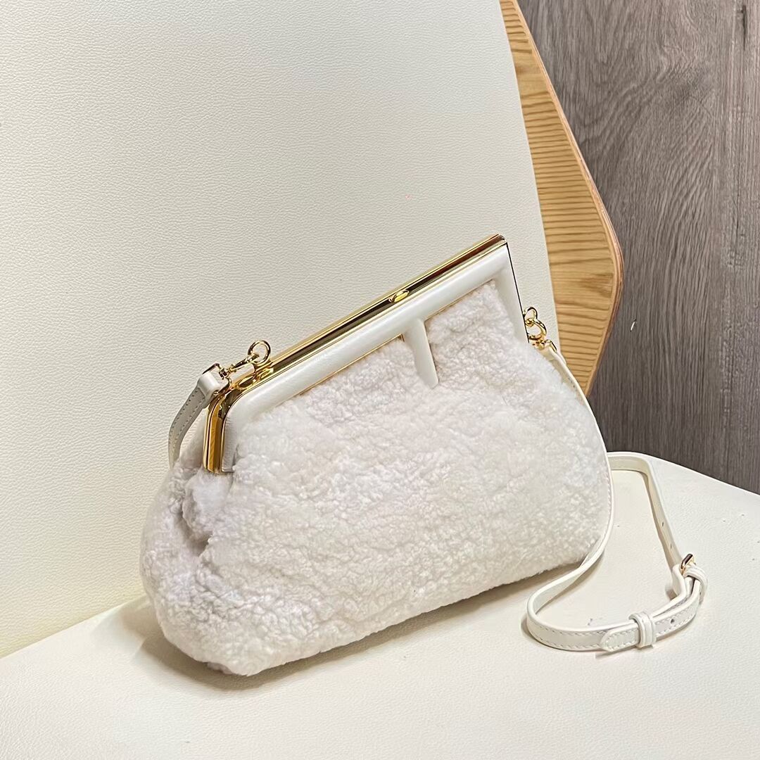 FENDI FIRST SMALL wool sheepskin bag 5FB2217 white