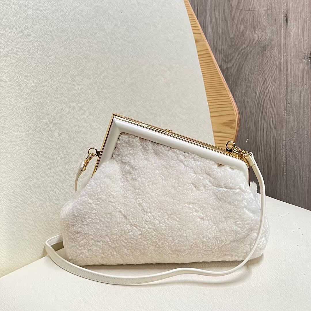 FENDI FIRST SMALL wool sheepskin bag 5FB2217 white