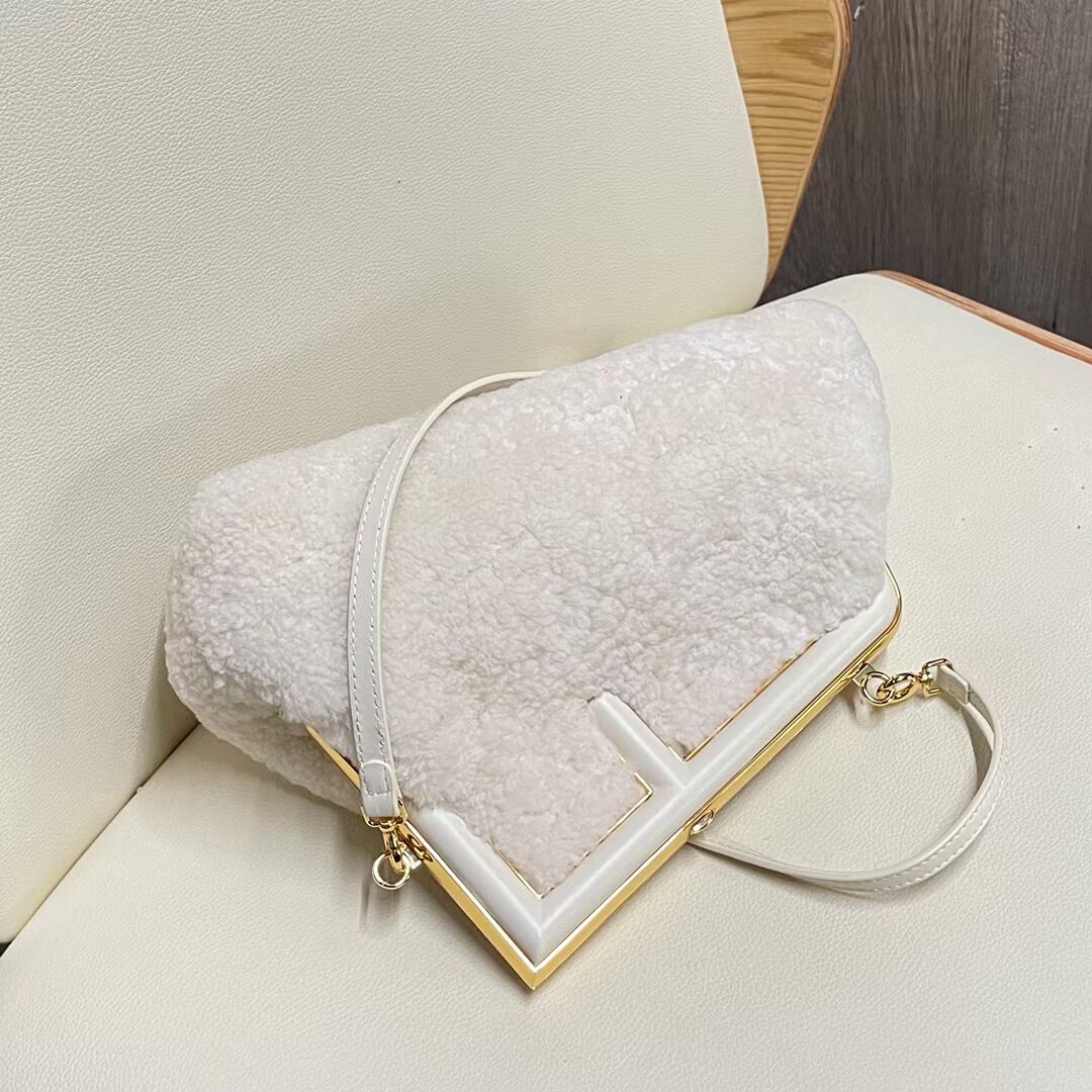 FENDI FIRST SMALL wool sheepskin bag 5FB2217 white