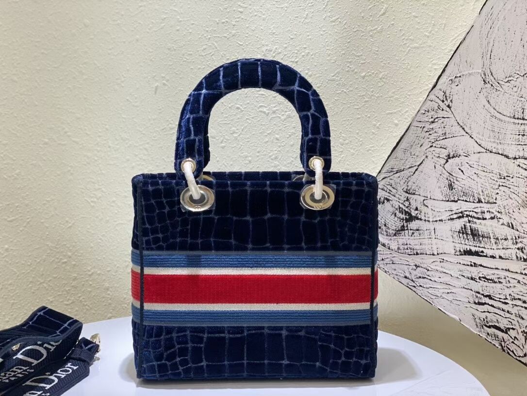 DIOR BOOK TOTE Velvet Crocodile Pattern M2030 Dark Blue