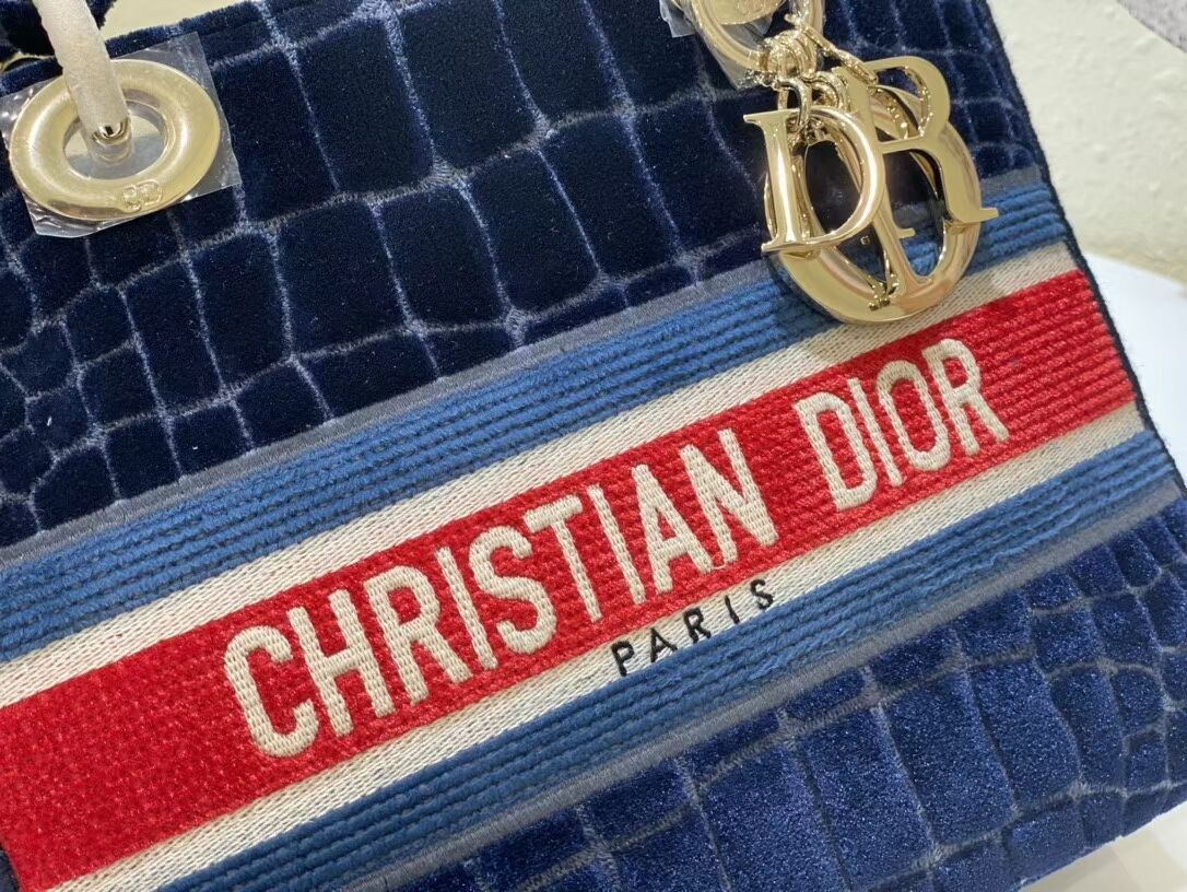 DIOR BOOK TOTE Velvet Crocodile Pattern M2030 Dark Blue