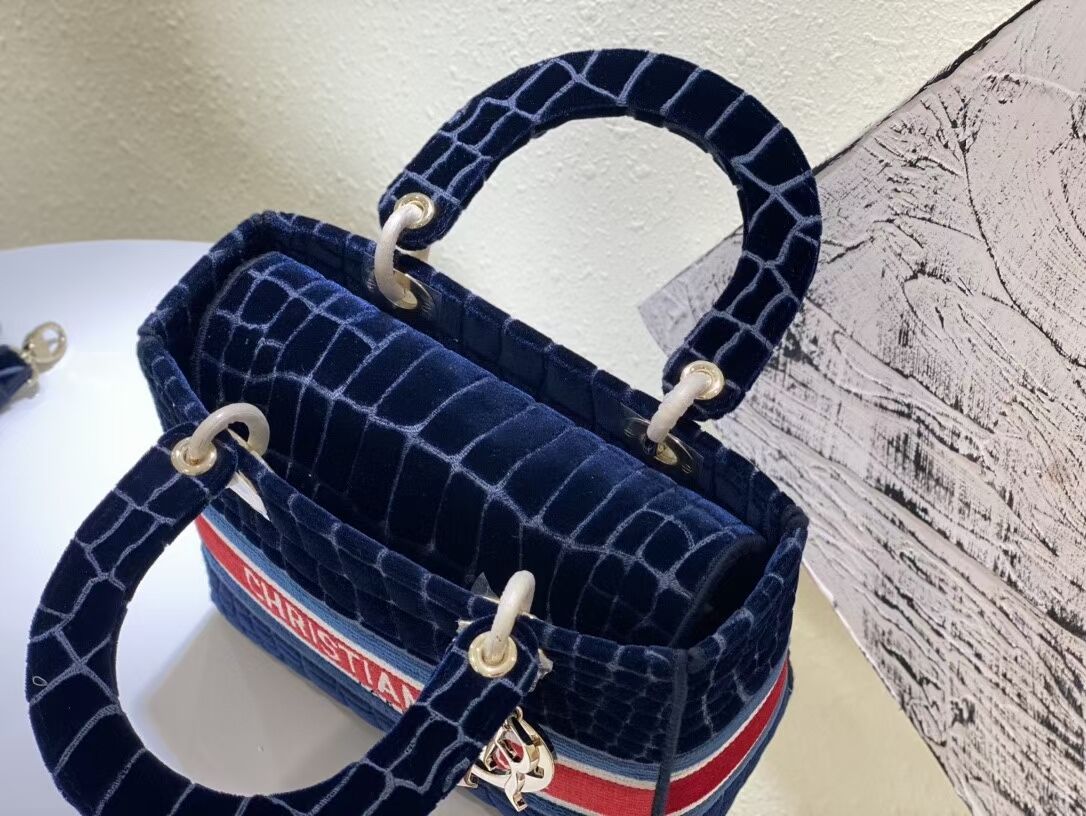 DIOR BOOK TOTE Velvet Crocodile Pattern M2030 Dark Blue