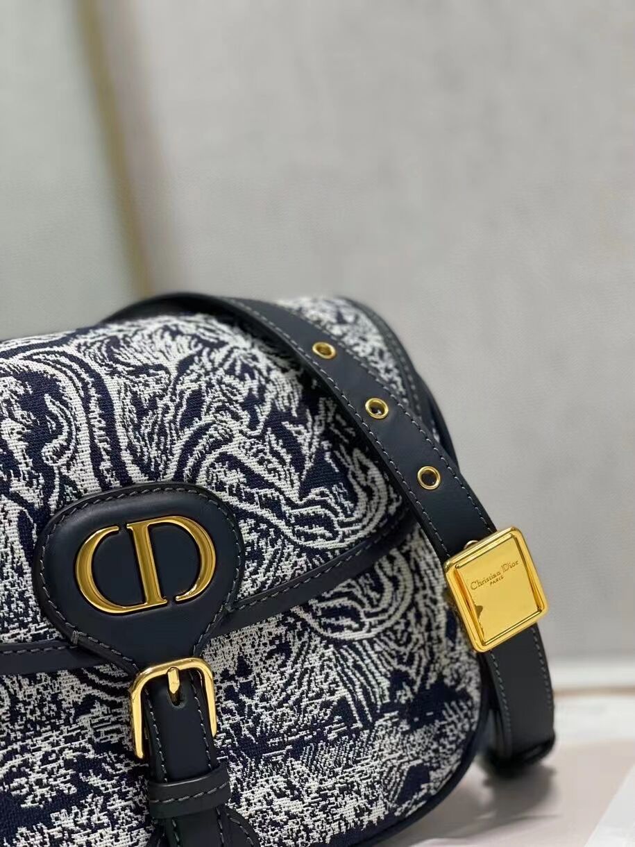 MEDIUM DIOR BOBBY BAG Warm Taupe Box Oblique Embroidery C9268 dark blue