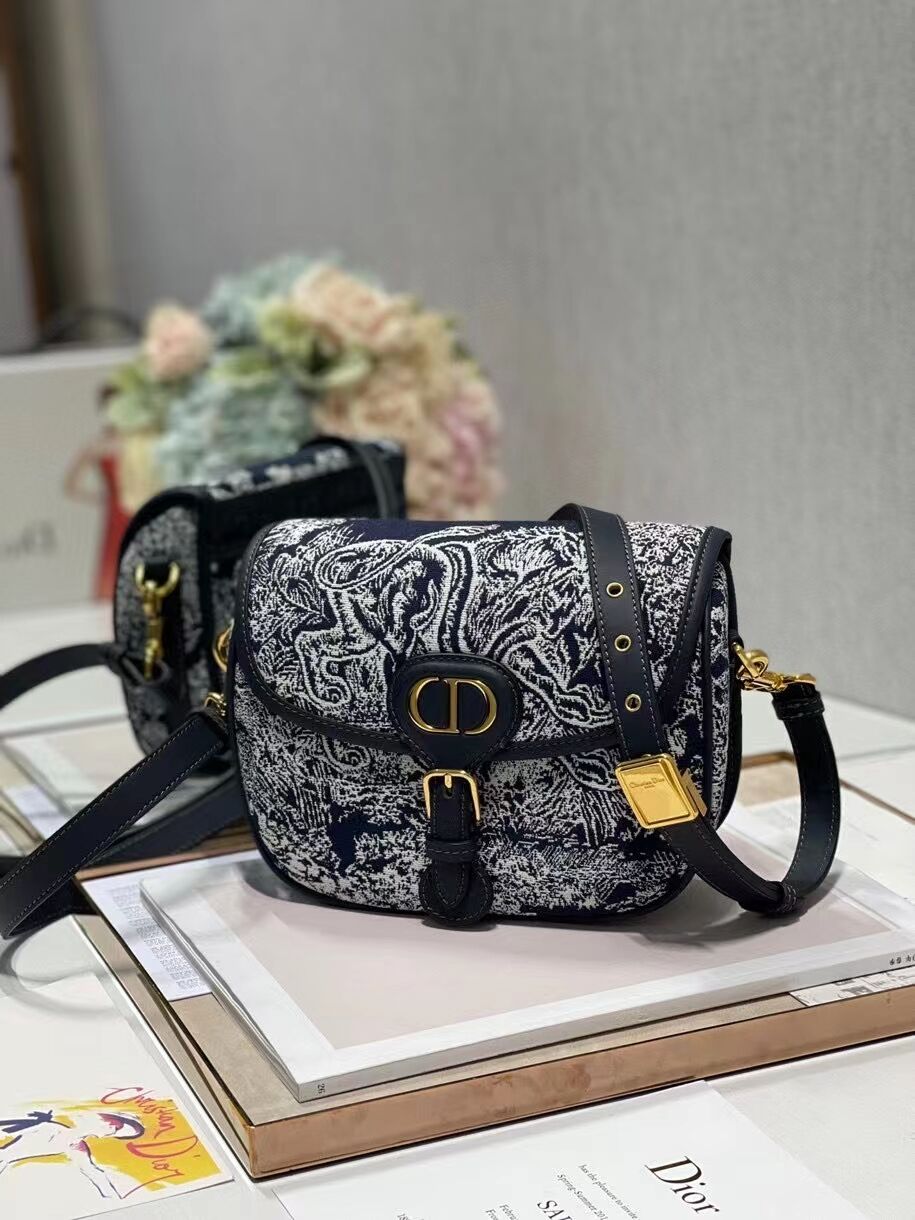 MEDIUM DIOR BOBBY BAG Warm Taupe Box Oblique Embroidery C9268 dark blue