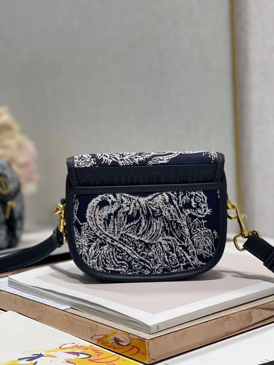 SMALL DIOR BOBBY BAG Warm Taupe Box Oblique Embroidery C9269 dark blue