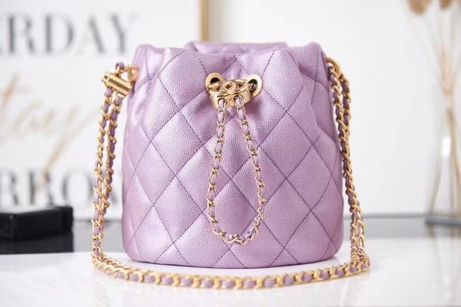 Chanel Drawstring Bag Grained Calfskin & Gold Metal AS2859 Lavender