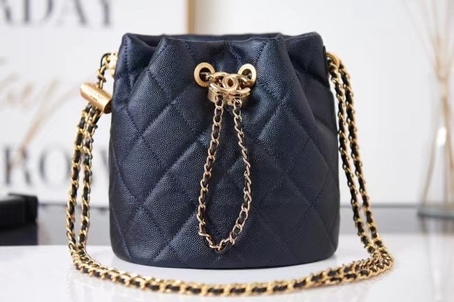 Chanel Drawstring Bag Grained Calfskin & Gold Metal AS2859 black
